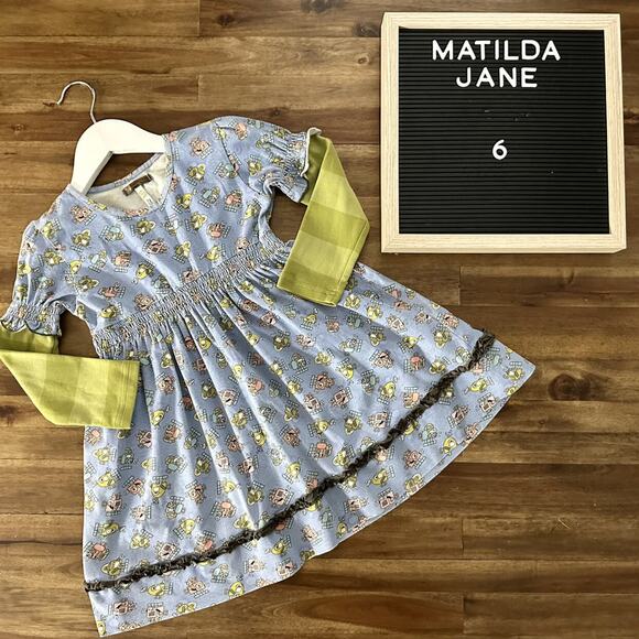 Matilda Jane You & Me Blue Robots Miss Roboto Green Long Sleeve Knit Dress 6 - Picture 1 of 9